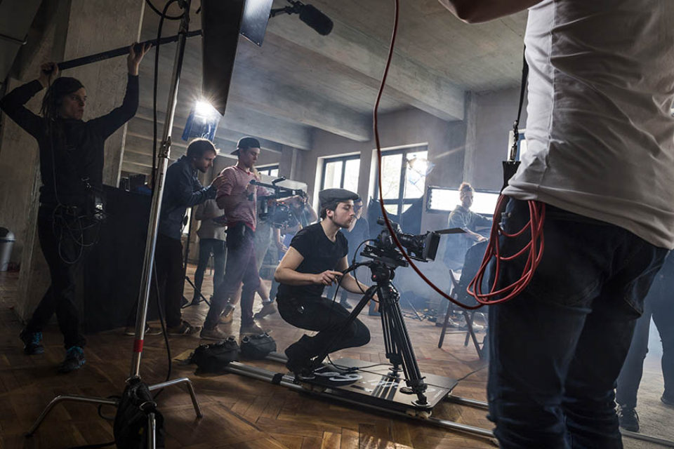 An advertising movie shoot at a film school