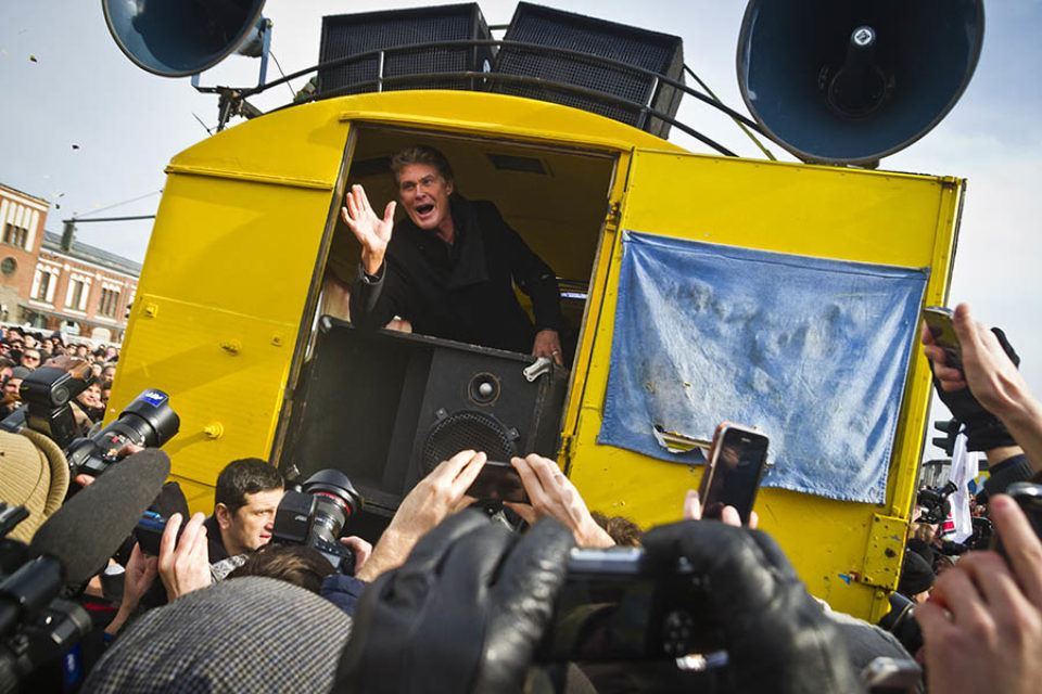 David Hasselhoff during a protest in Berlin