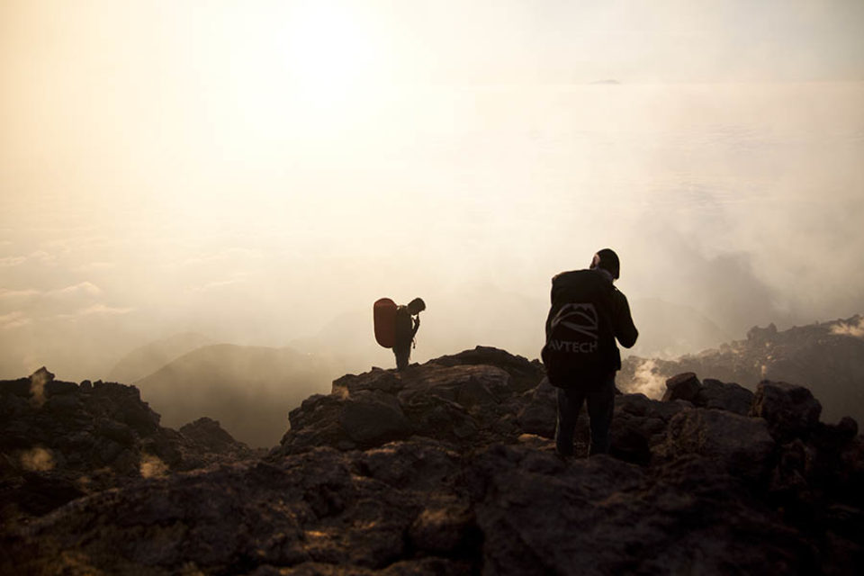 Hikers at summit of Gunung Merapi