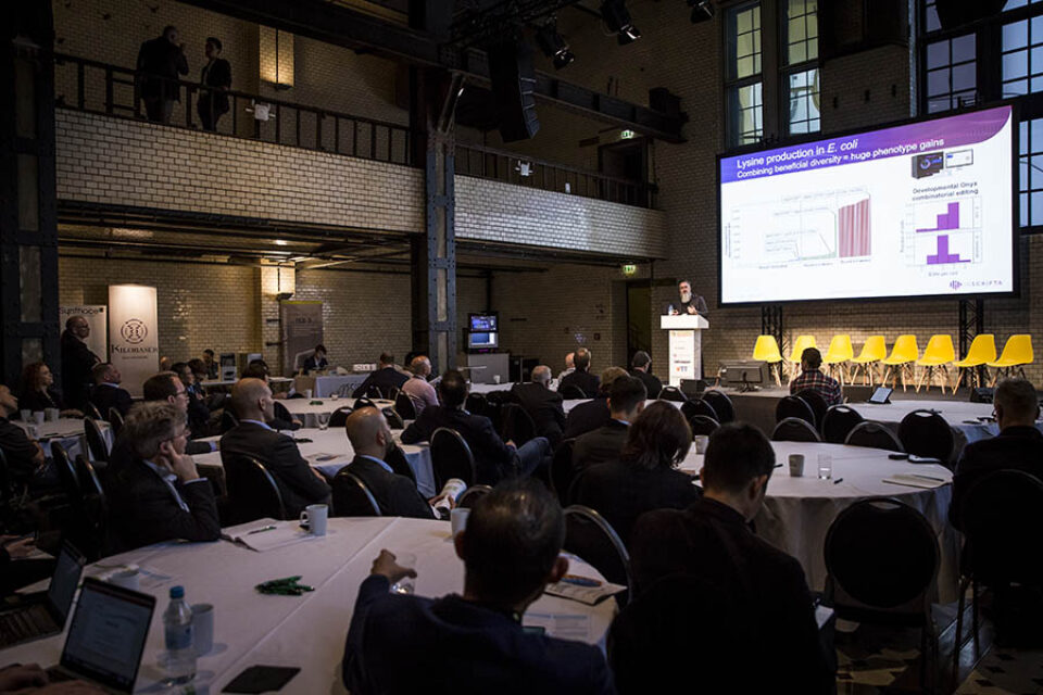 Corporate event audience and presenter