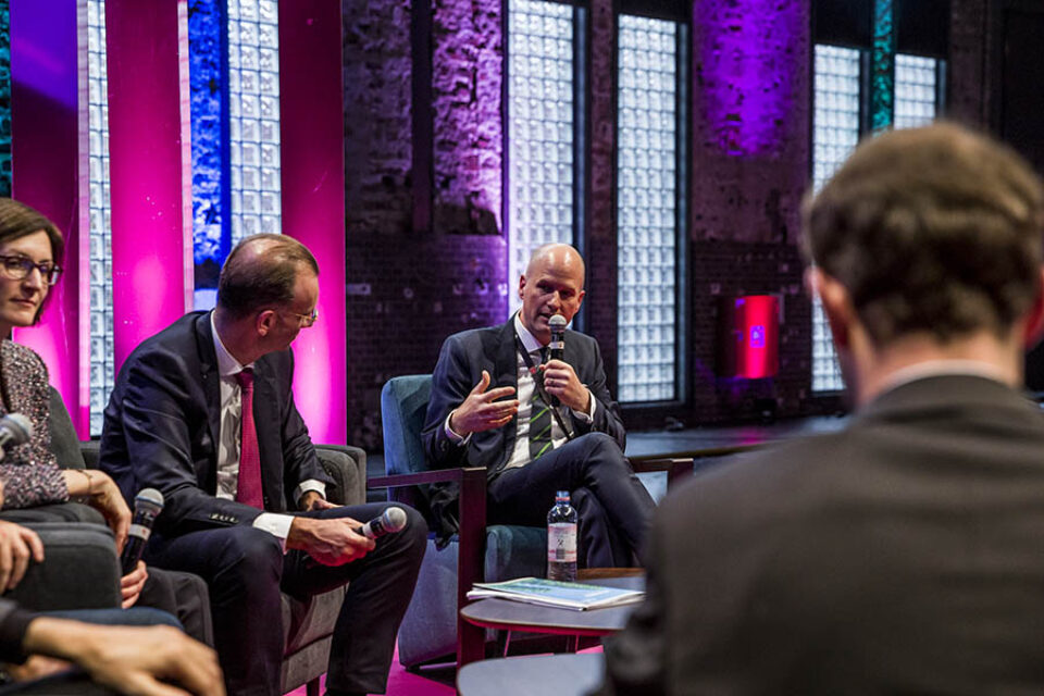 Event panelist gesturing