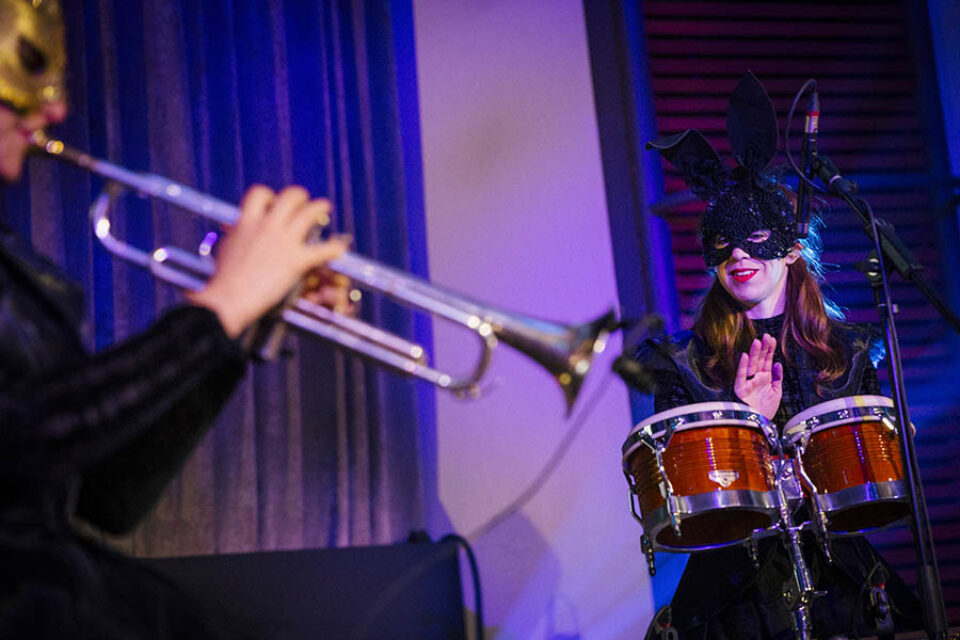 Drummer plays at Montreal corporate event