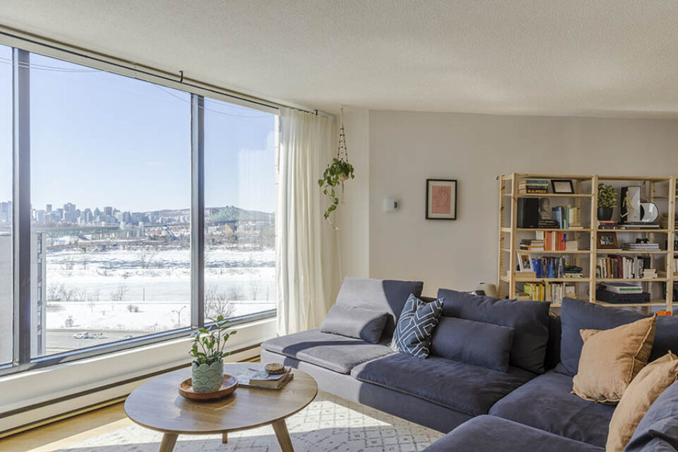 Sofa by wide windows
