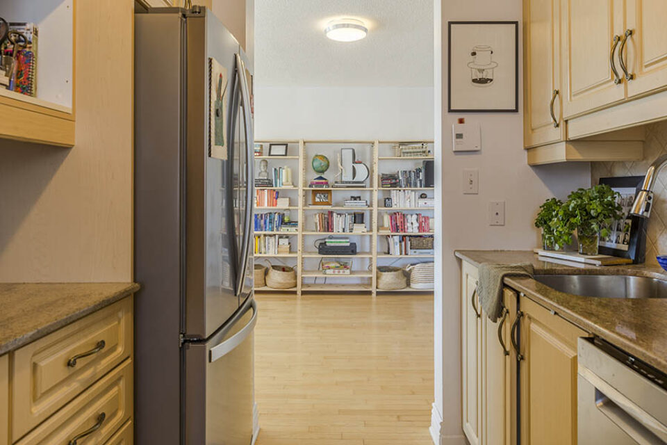 Kitchen and bookcase