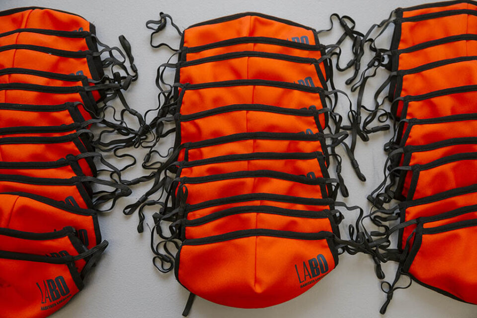Branded coronavirus masks at a Montreal event