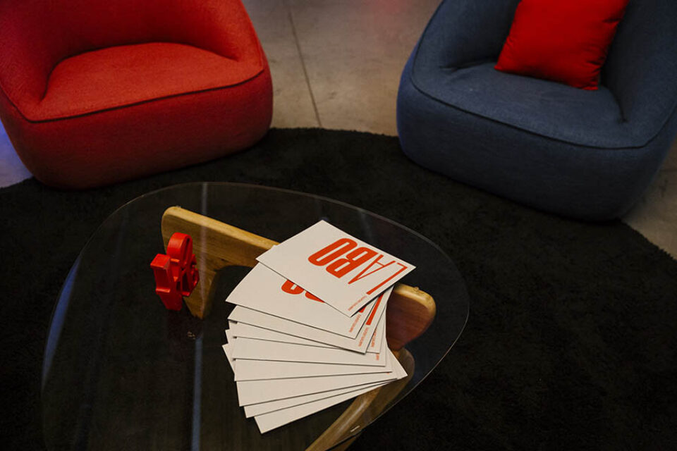 Brand brochures in Montreal event seating area