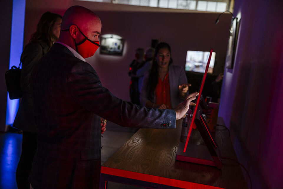 Man using computer at Montreal event