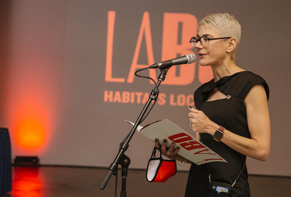 Woman giving speech at event in Montreal