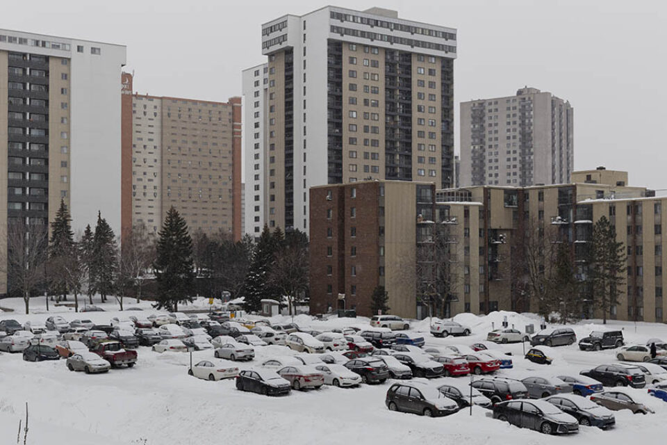 Snow-covered car park