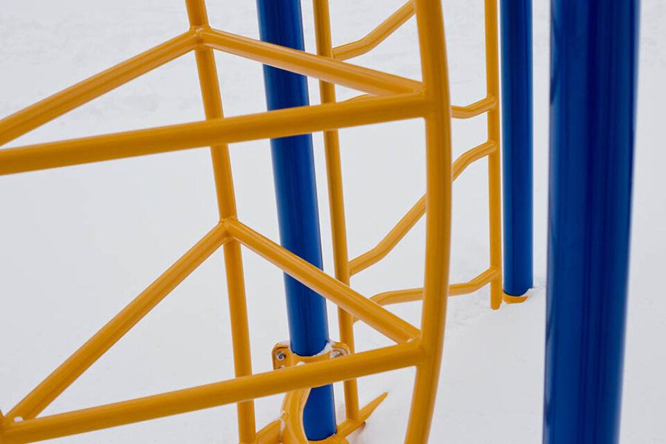 Blue and yellow lines against white