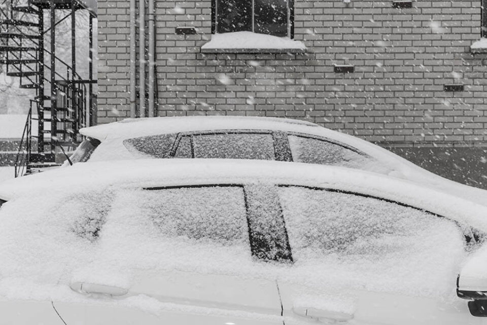 Parked cars in blizzard