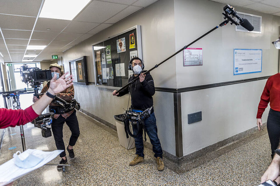 Recording in college corridor