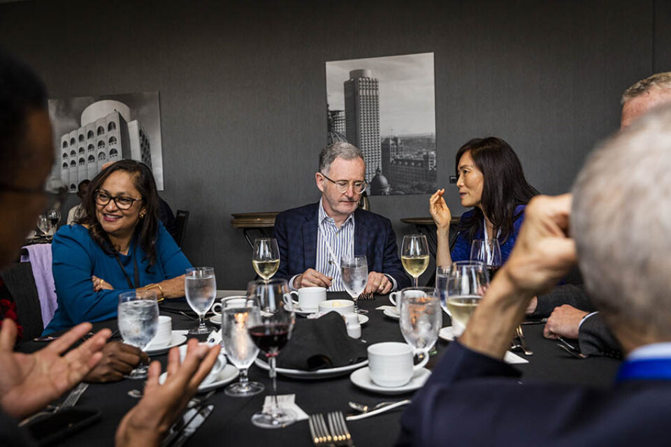 Guests chat during gala dinner in Montreal