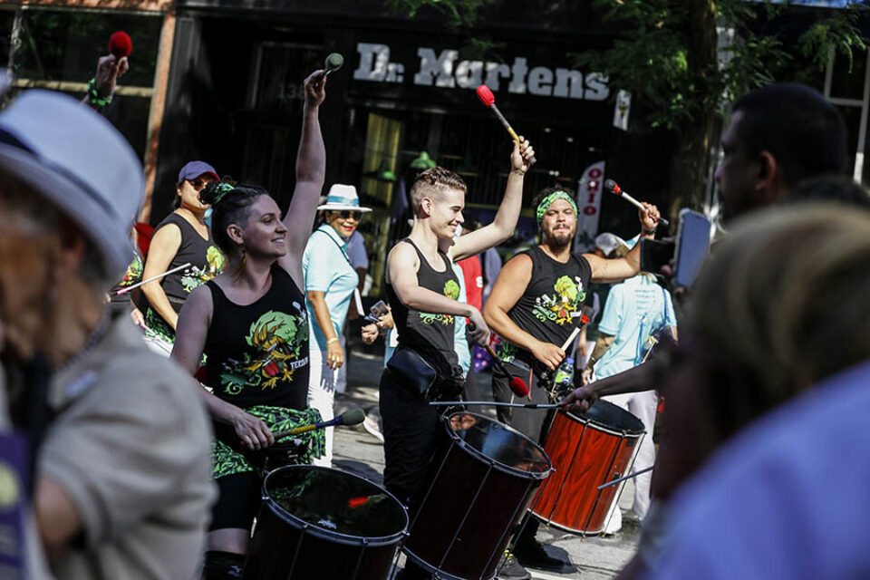 Drumming group at Montreal street parade, Montreal event photography