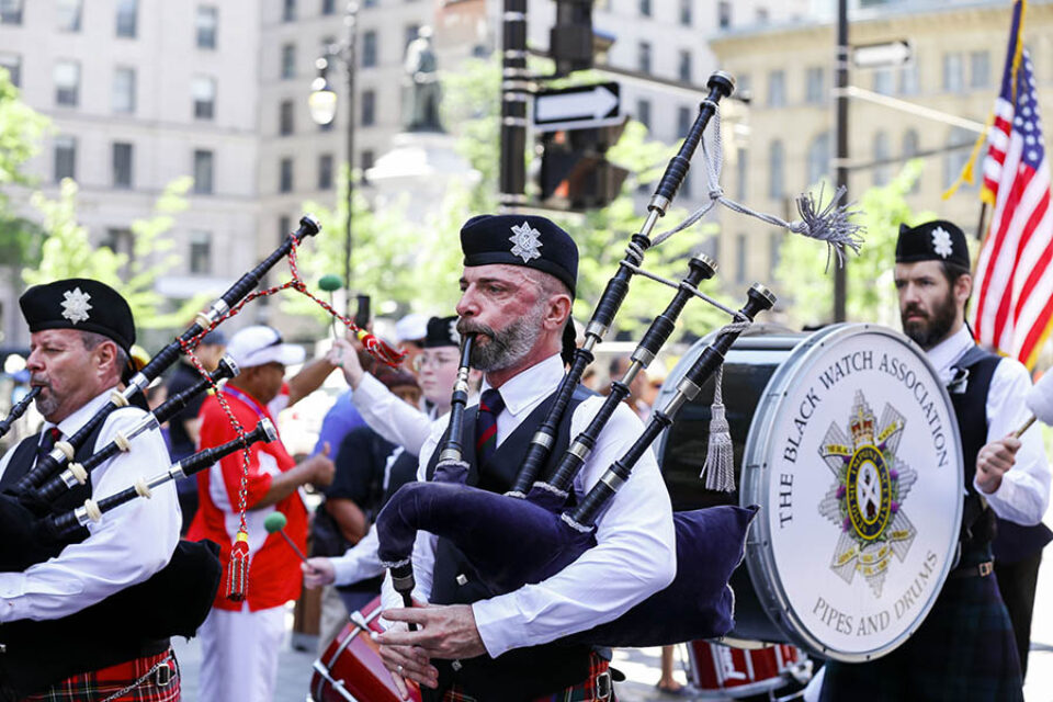 Montreal photographer shot of bagpipers at Montreal street parade