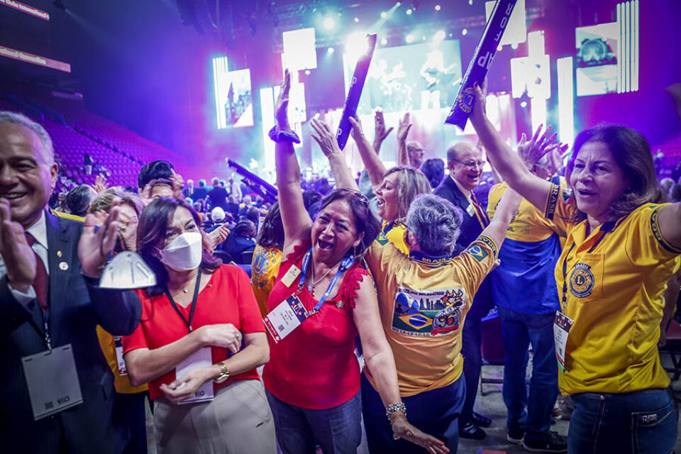 Delegates dancing at Montreal convention in Bell Centre