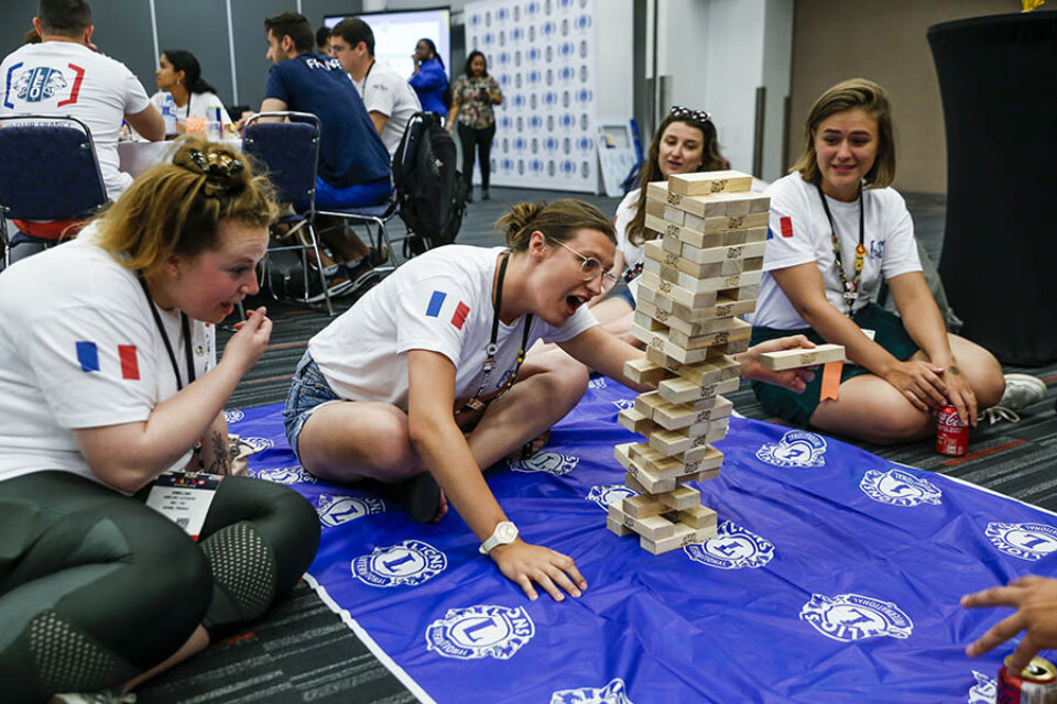 Jenga toppling during game at Montreal convention