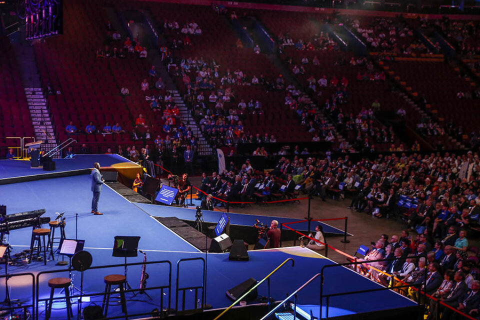 Montreal photographer shot of Michel Chikwanine onstage at Bell Centre
