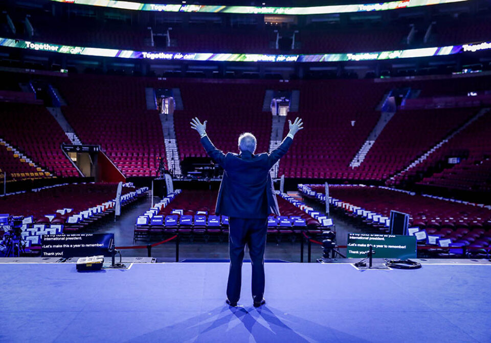 Incoming president, Brian Sheehan, rehearsing at Bell Centre