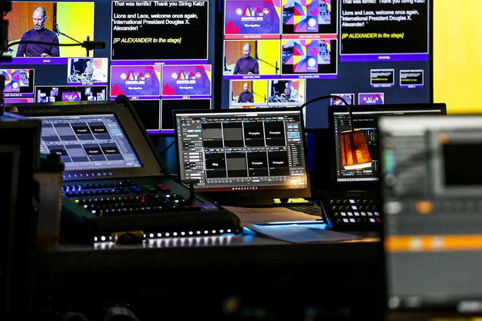 Audiovisual equipment backstage at a Montreal event