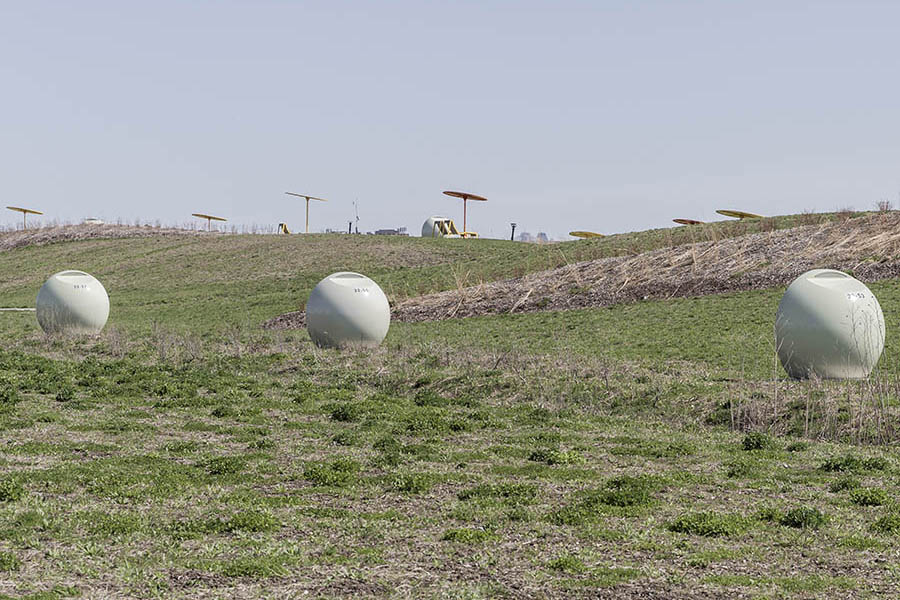 Montreal photographer - White spheres and landscape architecture, Parc Frederic-Back, Montreal