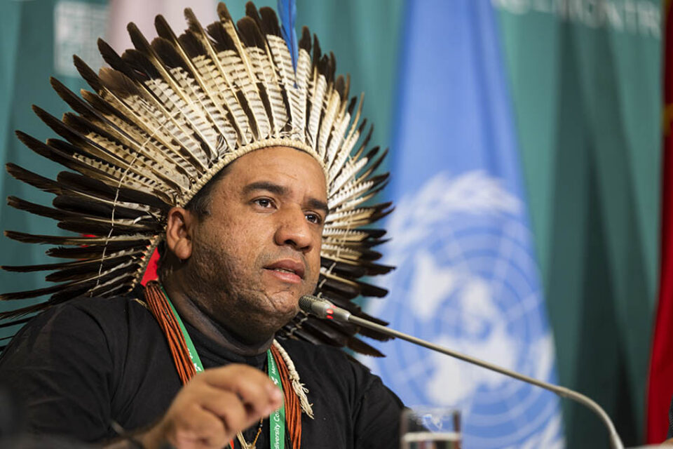 Indigenous leader, COP15 press conference, Montreal event photography