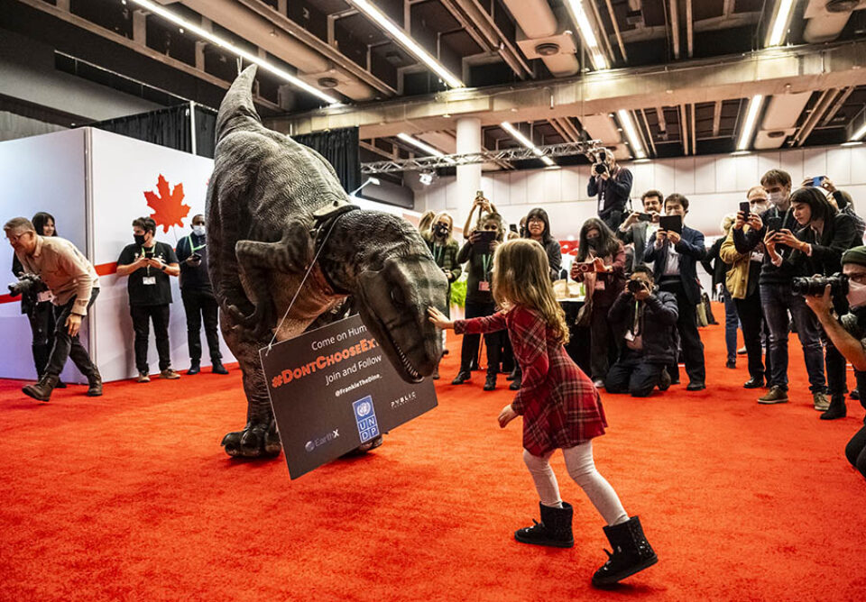 Frankie the Dino at COP15, Montreal event photography