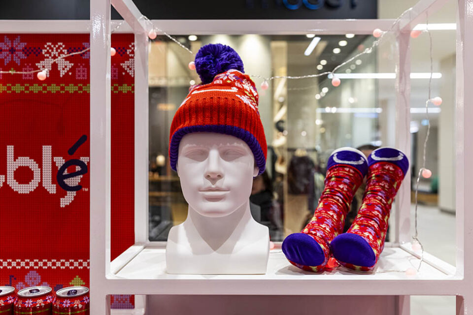 Christmas merchandise for sale at Montreal corporate event