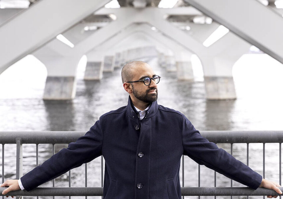 Portrait of a man, Samuel Champlain Bridge Montreal, by trusted Montreal portrait photographer