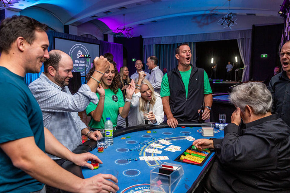 Attendees enjoy blackjack at an event in Montreal