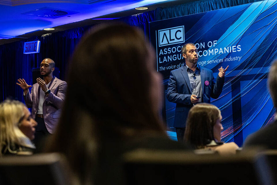 Event presentation with sign language interpreter, Montreal corporate event photography
