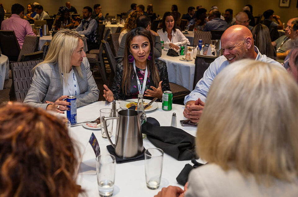 Lunchtime conversations at a Montreal corporate event