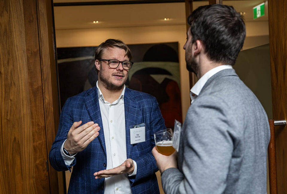 Event guests in discussion, Montreal networking event photography