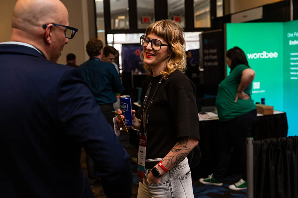 Event delegates socialising at a conference in Montreal