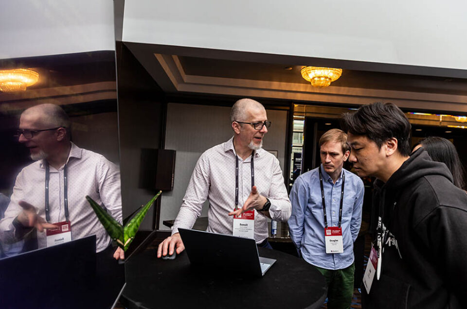Exhibitor demonstrating at a Conference at Le Centre Sheraton in Montreal