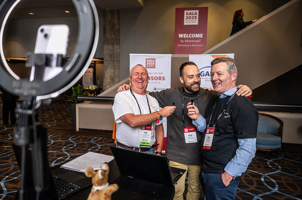 Montreal conference photographer shot of podcasters enjoying recording