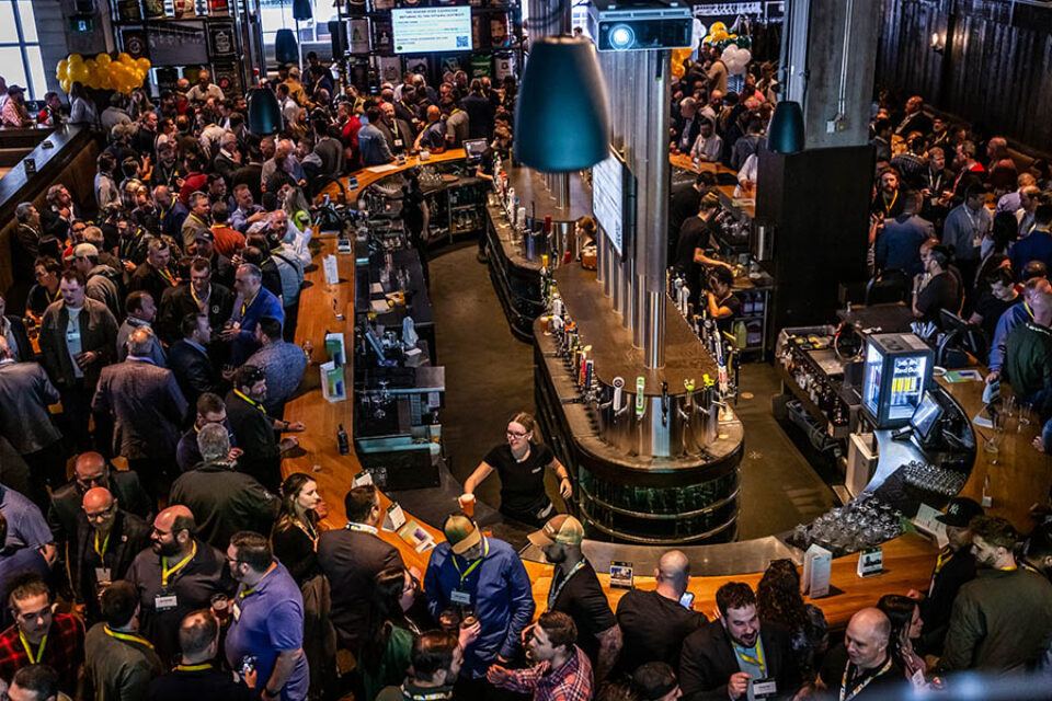 A busy bar at a corporate event in Ottawa