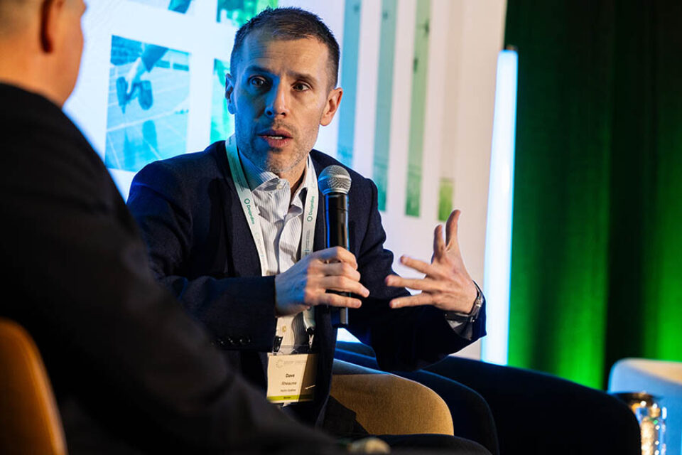 Speaker onstage, Montreal business event photography