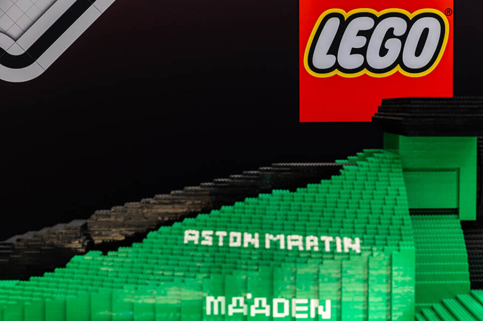 LEGO logo and LEGO Aston Martin detail at Montreal F1 event