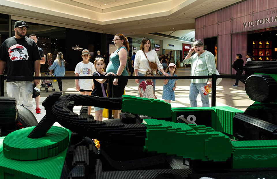 Lifesized LEGO Aston Martin Formula One racing car at Montreal Canadian Grand Prix event