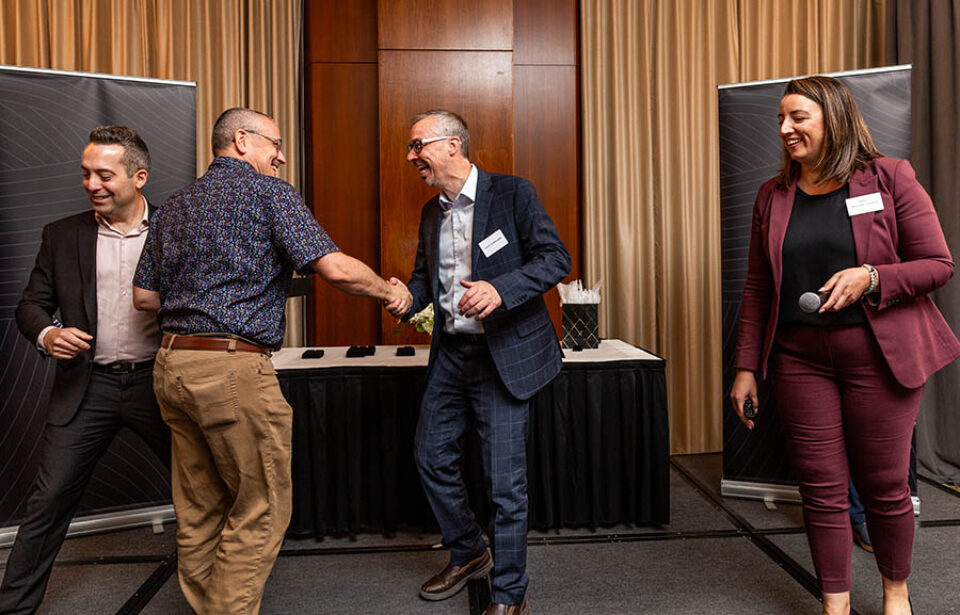 Awardee at business celebration event in Montreal