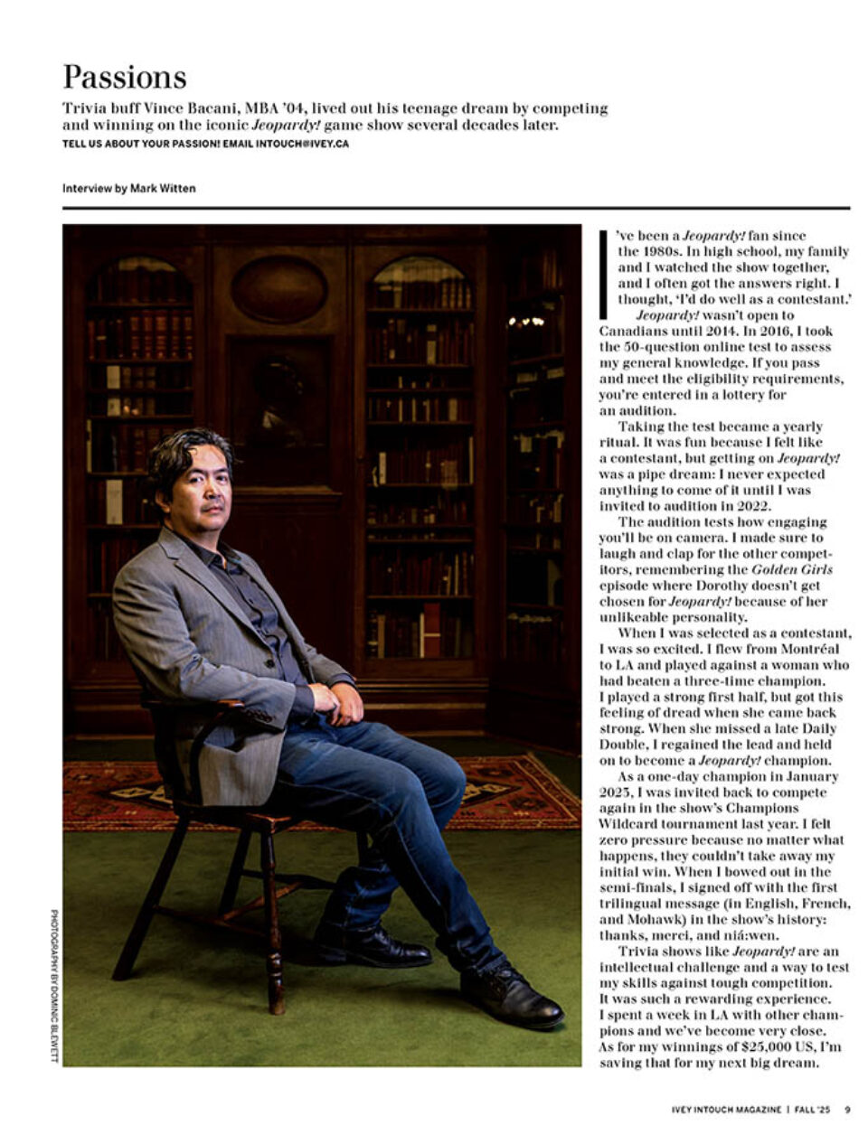 Magazine tearsheet for Montreal portrait photographer Dominic Blewett