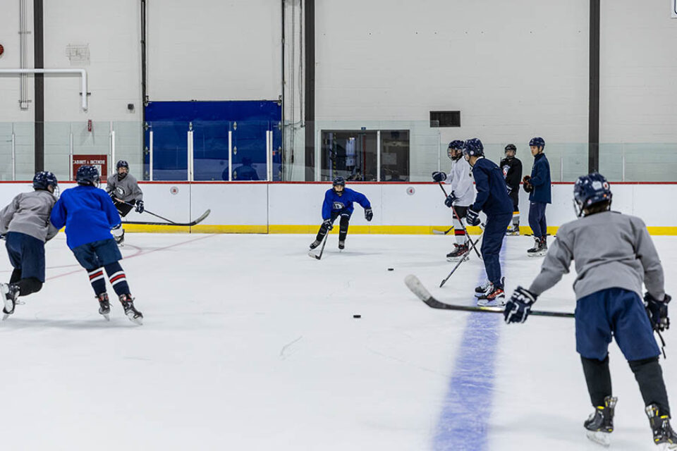 College hockey practice in Dorval, Montreal college sports photographer