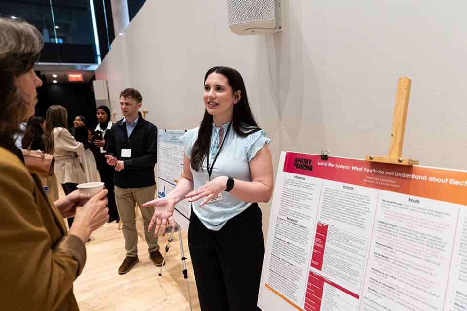 Student gives political presentation during Montreal summit