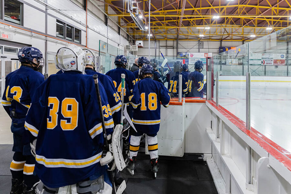 Players about to play hockey, and image by a Montreal college sports photographer