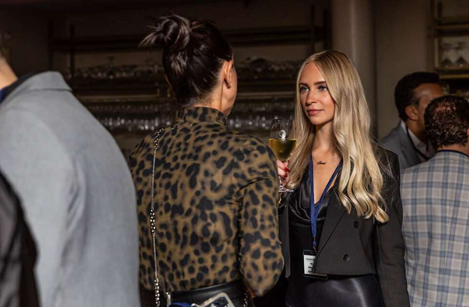 A woman at a Montreal business networking event