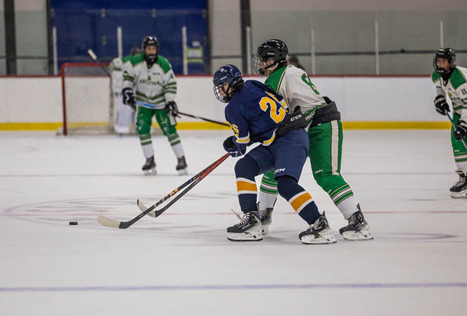 Montreal college sports photography - hockey players fight for puck