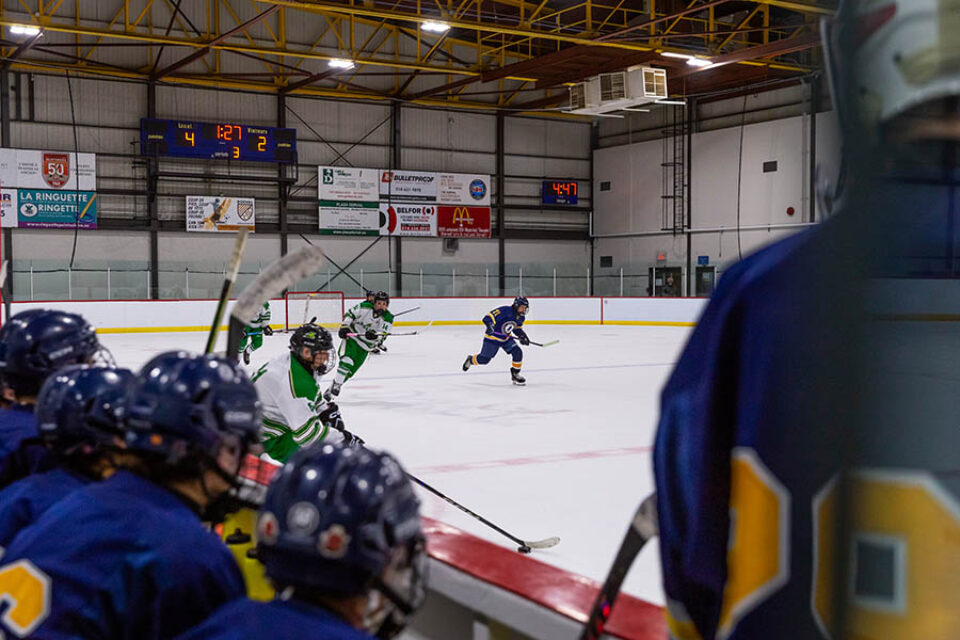 Montreal college sports photography - hockey bench view
