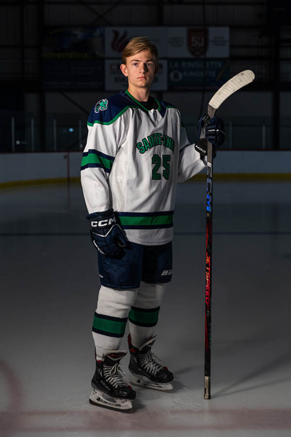 College hockey portrait for communications material by Montreal college sports photographer