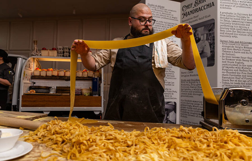 Making fresh pasta at a corporate event, by a Laval event photographer